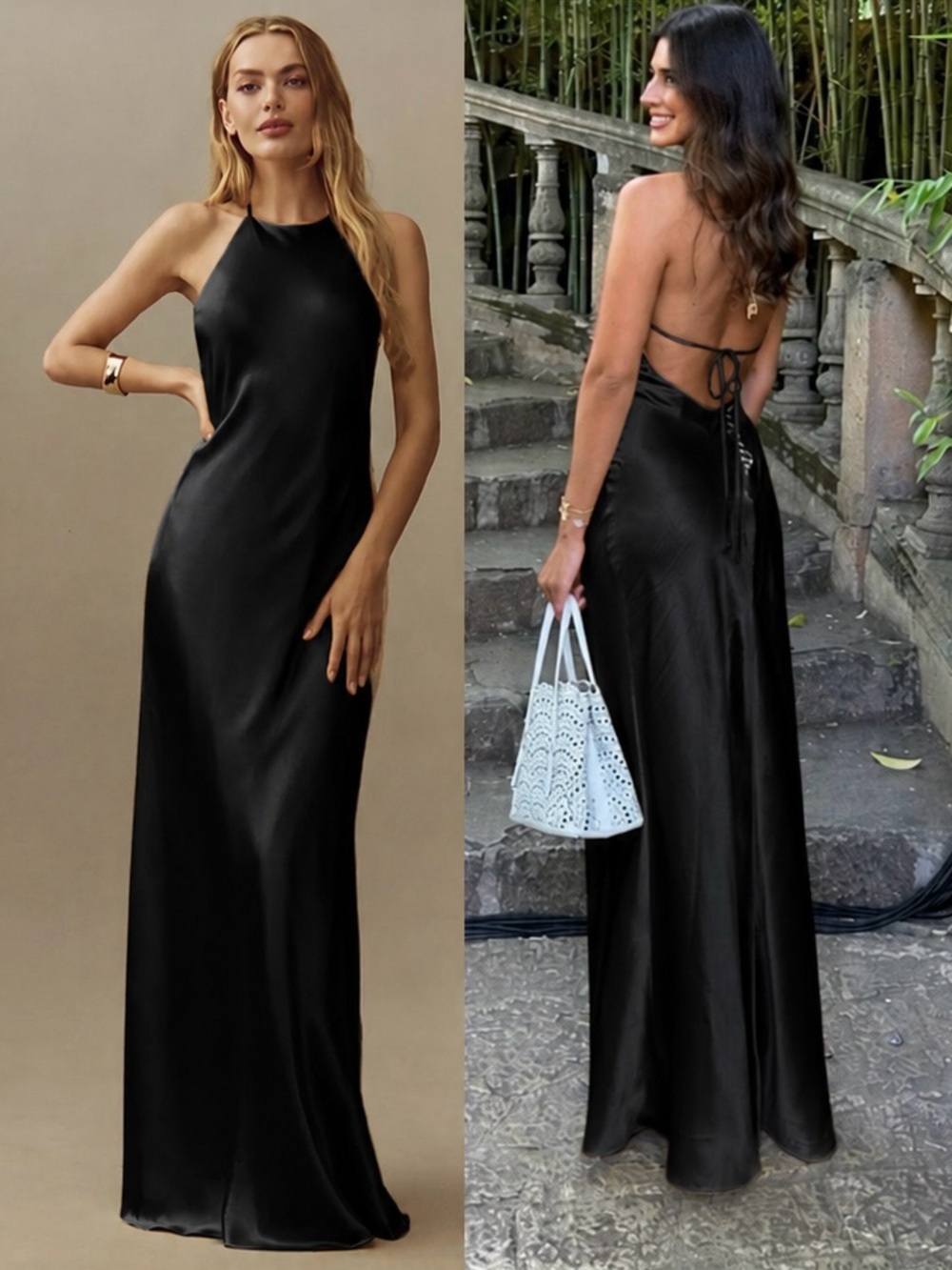 Reformation Jeany Maxi Dress Silk Halter Gown Size Large Black Noir